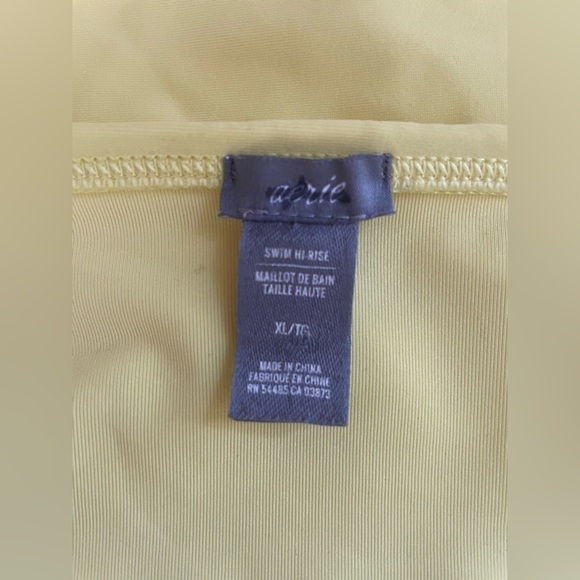 Aerie high waisted yellow, white piping bikini bottoms with side ruching;size XL - Picture 4 of 6